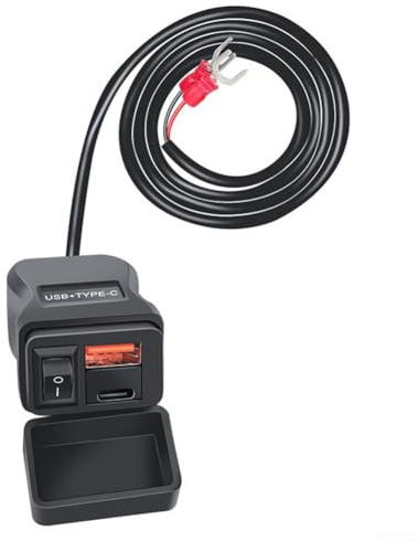 Zilimontt Cargador de motocicleta USB-C y USB-A de doble puerto para vehículos de 12 V-24 V, carga rápida .0 y PD, voltímetro digital, interruptor de encendido/apagado, kit de montaje en manillar