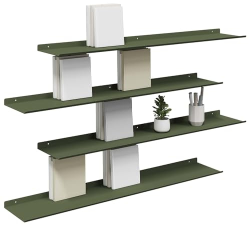 vidaXL Estante Flotante 4 pcs Verde Oliva 100 x 18 x 2,5 cm Acero, Estantería para Sala, Rectangular, Ahorro de Espacio, diseño Minimalista, Organizador Moderno para Pared