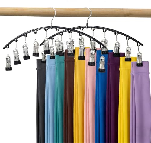 Generisch Hosenbügel 2er Set aus Metall, 10 Clips je Bügel, 360° drehbar | 2 Hosenbügel aus Metall mit je 10 gummierten Clips und 360° drehbarem Haken für bis zu 20 Hosen, Röcke und Leggings.