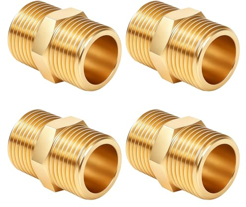Doppelnippel G1/2 (Ø 20mm) Außengewinde, 4 Stück Messing Doppelnippel - G1/2 AG/AG, Doppelnipel Fitting für DN15 Rohrleitung, Trinkwasser Geeignet