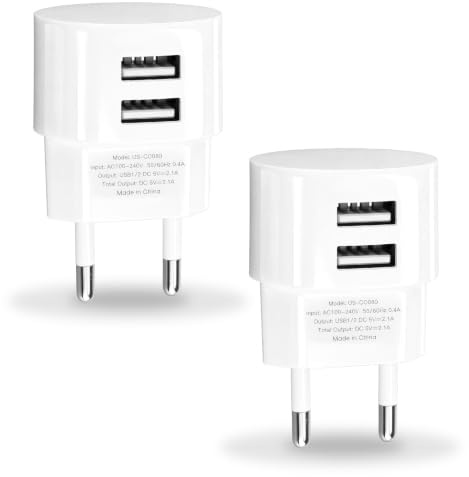 2 adattatori per presa USB-A, piatti, Dual Port, 5 V, 2,1 A, caricabatterie rapido