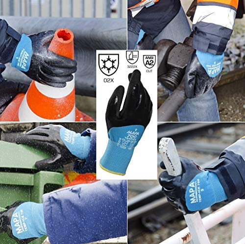 MAPA Professional TempIce 700 – Nitril-Schutzhandschuhe für extrem niedrige Temperaturen -10°C, im Einsatz durch Behörden und im Bereich Logistik, schwarz/blau, Größe 9 (1 Paar), Schutzhandschuhe