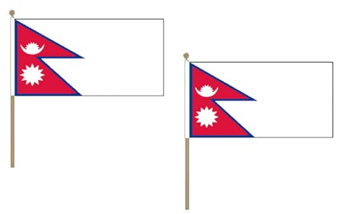 AZ FLAG STOCKFLAGGE Nepal 45x30cm mit holzmast - 10 stück NEPALESISCHE STOCKFAHNE 30 x 45 cm - flaggen