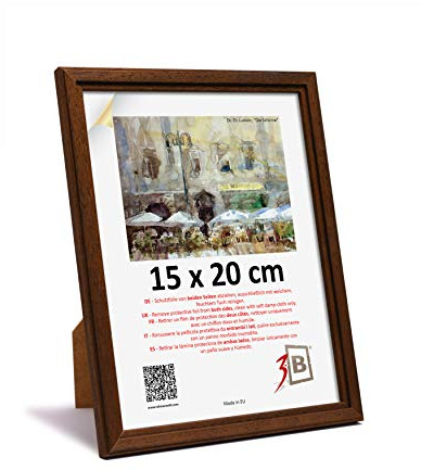 3-B Bilderrahmen GERA - Dunkel Braun - 15x20 cm - Holzrahmen, Fotorahmen, Portraitrahmen mit Acrylglas