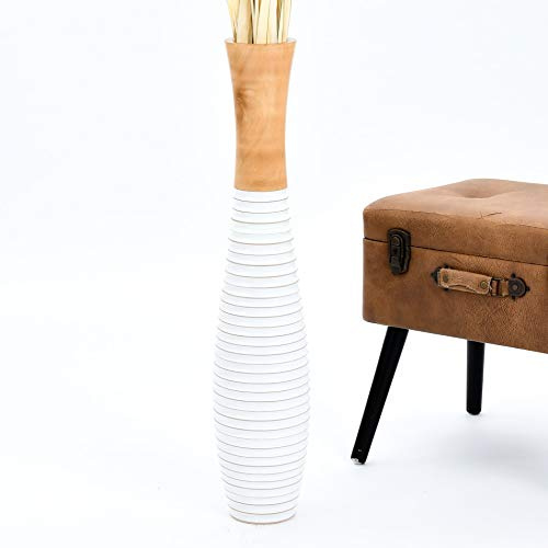 Leewadee Große Bodenvase 65 cm Mangoholz für Pampasgras & Trockenblumen | Dekovase fürs Wohnzimmer, für Zweige & Trockengräser - bruchfester als Keramik, kein Wasser. Boho