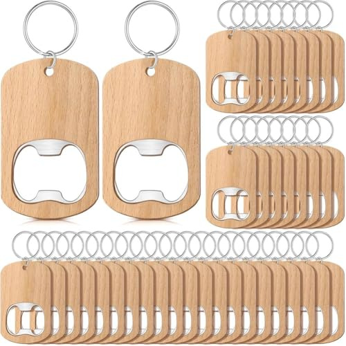 TsoLay 50 Pièces Décapsuleur en Bois Porte-Clés en Bois Décapsuleur Vierge Porte-Clés Non Gravure sur Bois en Vrac pour Mariage