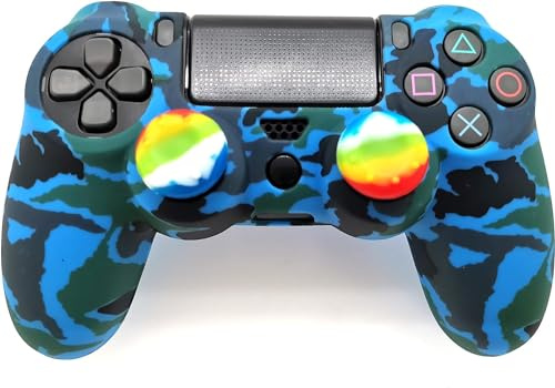 Silicone Skin Cover for Ps4 Controller (1pc Anti-Slip Case, 1 Pair L2 R2 Trigger Extender, 4pcs Thumb Grips,4pcs LED Light Bar Decal) Protector for DualShock PS4/ Slim/Pro Controller