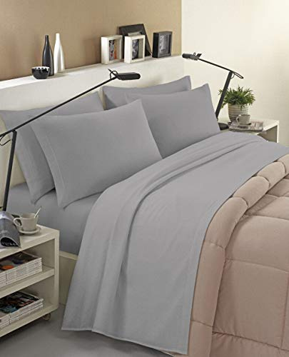 Banzaii Ensemble de Draps Parure de Linge de lit en Flanelle Anti-Boulochage 100% Coton 180x200 cm Gris Clair