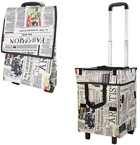 Falytemow Faltbare Wiederverwendbare Einkaufswagen-Tasche Mit Rädern Und Teleskopgriff - Wasserdichter Oxford-Stoff-Faltender Lebensmittelwagen für Reise-Home-Küche