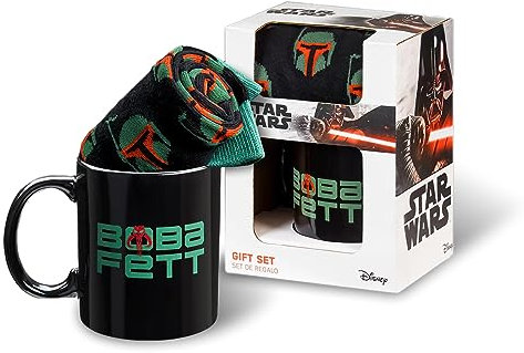 The Mandalorian Tasse und Socken Star Wars Geschenke Set Baby Yoda Boba Fett (Boba Fett Schwarz AOP)