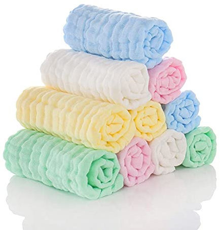 Voarge Baby Musselin Waschlappen Baby-Handtücher, Neugeborene Baby Gesichtstücher, Babytücher, Lätzchen für Jungen und Mädchen, 30 x 30 cm (10 Stücke, Mehrfarbig)