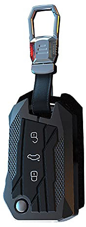 HIBEYO Smart Schlüsselhülle hülle passt für VW Autoschlüsselabdeckung für MK7 Golf 7 Polo Jetta Skoda Rapid Fabia Octavia Kodiaq Seat Arona Schlüssel Schutz Etui Autodekoration Zinklegierung-Schwarz