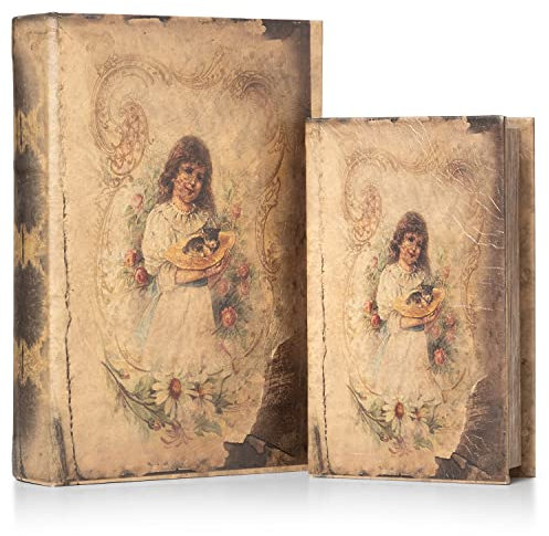 Moritz 2er Set Buchtresor Buchattrappe Deko Mädchen mit Katze Buch Safe Box Schatulle Buchhülle Geldversteck