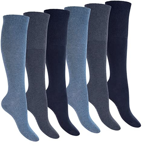 Footstar Chaussettes de compression pour femmes et hommes (lot de 6 paires) Chaussettes sans couture pour diabétiques, bleu, 47-50