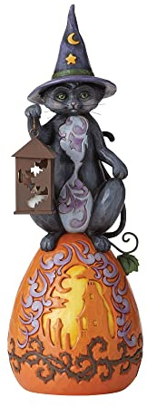 Jim Shore Heartwood Creek Cat on Pumpkin with Light in Lantern Statue