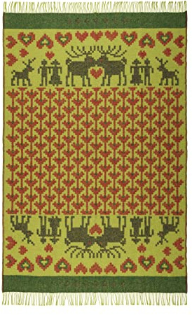 ÖJBRO VANTFABRIK – Fästfolk Evelina & Ewald – Wolldecke mit Fransen, 130 × 200 cm, aus 100% Schafwolle, gewebt, warm & weich, folkloristisches nordisches Design