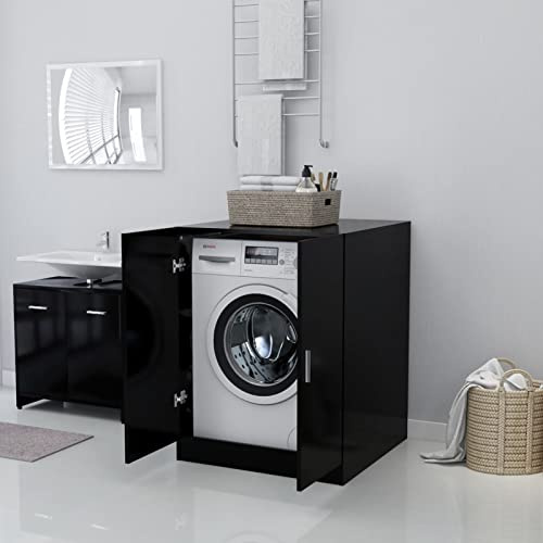 Norheim Meuble pour Machine à Laver et Lave-Linge, Housse et Cache, Armoire Salle de Bain - Noir 71x71,5x91,5 cm