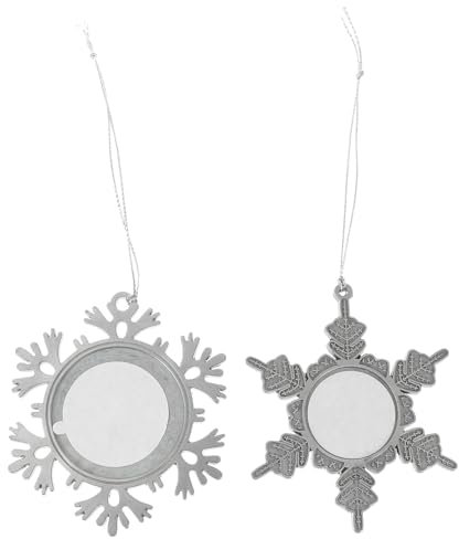 DOITOOL 2Pcs Christmas Snowflake Photo Frame Pendant, Snowflake Christmas Tree Hanging Pendant, Metal Xmas Picture Frames Ornament