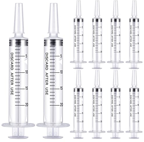 10 Stück Spritze mit Deckel, 20 ml Sterile Spritzen aus Kunststoff ohne Nadel, Spritzen zum Füttern, Wiederverwendbare Einzeln Verpackte Flüssigkeitsspritze für Tierfütterung, Abgabe, Labor
