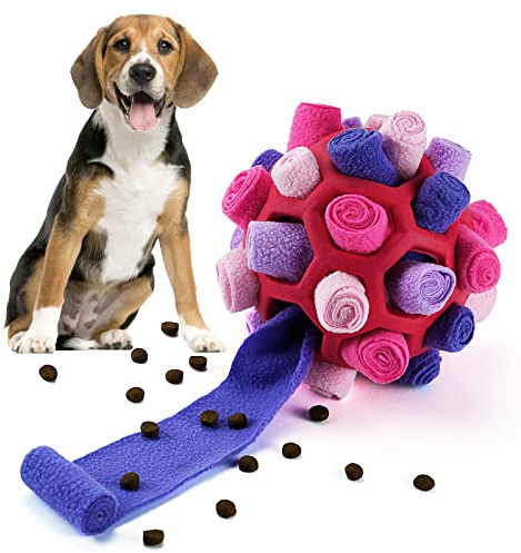 Larimuer Palla da fiuto per cani, Giocattoli Puzzle per Cani giocattolo interattivo Portatile, giocattolo per l'alimentazione per cani di piccola, media,taglia(rosa e viola)