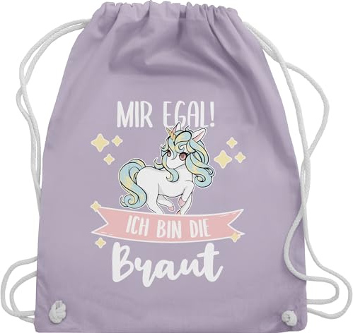 Turnbeutel Rucksack - JGA Junggesellenabschied Frauen - Mir egal ich bin die Braut - Einhorn weiß - Unisize - Pastell Lila - brautgeschenk brauttaschen bachelorette party bridemaid juterucksäcke