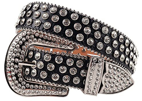 Western Punk Strass Gürtel Für Frauen Mann Diamant Kristall Nietengürtel Für Jeans Cowboy Cowgirl,Schwarz Weiß,46(taille35,37inch)