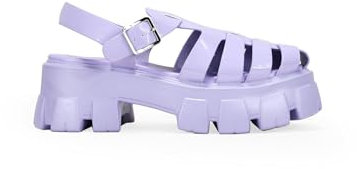 BOSANOVA Sandalias Estilo cangrejeras compuestas por Varias Tiras al Empeine con Puntera Cerrada y Suela de Plataforma Dentada. Cierre con Hebilla. Calzado para Mujer Lila 41