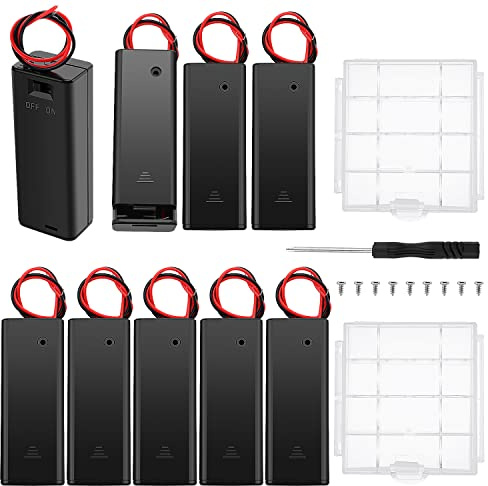 9 Pièces AA Supports de Piles, KUOQIY 1.5V Plastique Support de Batterie Coque avec Couvercle et Interrupteur On/Off et Câbles, avec 2 Pièces Boîte à Piles en Plastique et Vis et Tournevis