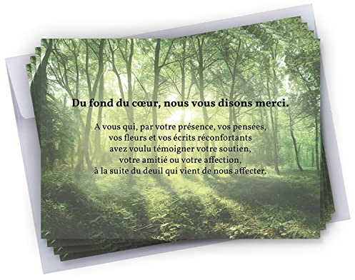 Cadeau Parfait 10 Cartes de remerciements décès condoléances + 10 Enveloppes autocollantes • Visuel Forêt • Format 10x15 cm