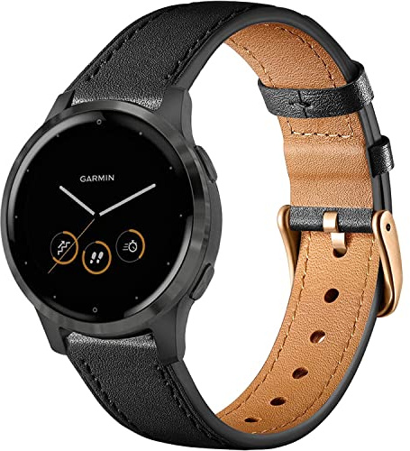 Issinlky äkta läderrem kompatibel Garmin Vivoactive 4S, Garmin Vivoactive 3S, Garmin Venu 2S/Venu 3S, 18mm armband för Fossil Women's Gen 5E 42 mm, Gen 6 42 mm, Fossile Q Venture Gen 3/Gen 4