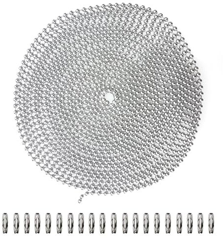 BetterJonny 6M Chaîne à Billes, Chaîne en Acier Inoxydable de 3,2 mm avec 20 Connecteurs Correspondants Chaîne Boule Chaîne à Rouleaux Chaîne d'Extension Perlée Chaine pour Fabrication de Bijoux