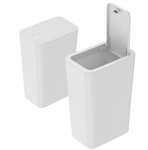 2 Stück Bad Mülleimer 9L mit Geruchsdichtenem Pop-Up-Deckel - PP-Material für Küche, Bad, Büro, Wohnzimmer, Schlafzimmer, WC in Weiß