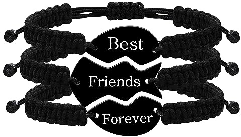 Uloveido 3 Pcs Black Matching Puzzle Heart Best Friends Forever Bracelet Set for Best Friend Stainless Steel Wrap Strand Black String Bracelet BFF Friendship Jewelry for Women Y4119