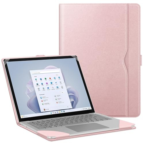 Fintie Sleeve Case for 13.8 Inch Microsoft Surface Laptop 7 (Model: 2036), 13.5 Inch Surface Laptop 6/5/4/3/2 (Model: 1951/1868/1958/1950/1867/1769) - Folio Book Cover with Large Pocket, Rose Gold