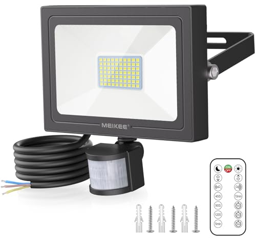 MEIKEE 60W Projecteur Exterieur Detecteur de Mouvement, 3 Modes 6500K Blanc Froid 5200LM Spot LED Extérieur avec Télécommande, IP66 Etanche Eclairage Exterieur pour Jardin, Patio, Garage