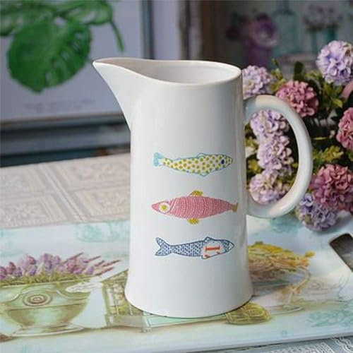 3 Fische Wasserkrug Keramik Gartenkrug Krug Blumentopf Innen Geeignet zum Servieren von kaltem Wasser Kaffeemilch und Saft Getränkebar Karaffe,Geeignet für heißes und kaltes Wasser