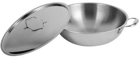 Royalford Triply Stainless-Steel Wok Pan with Lid – Deep Stir Fry Pan with Induction Base –Frying Pan Kadai Cooking Pan for Shallow & Deep Frying, Induction Bottom, 30cm