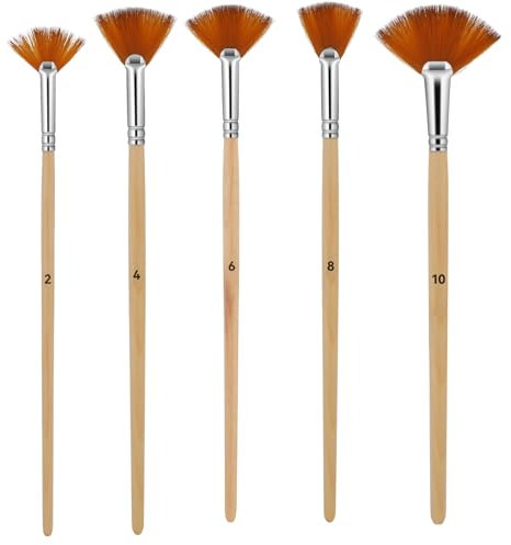 Giantree Juego de 5 Pinceles de Abanico con Mango de Madera y Pelo de Nailon para Pintura Acrílica, Óleo y Acuarela