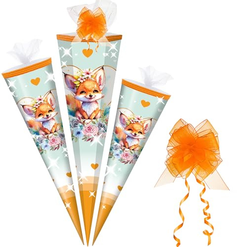 alles-meine.de GmbH Schultüte - süßer Fuchs - 50-85 cm - Größe wählbar - inkl. Tüll Schleife - Zuckertüte - Tüll Abschluß - eckig/rund - klein & groß - Geschenktüte - Schulan..