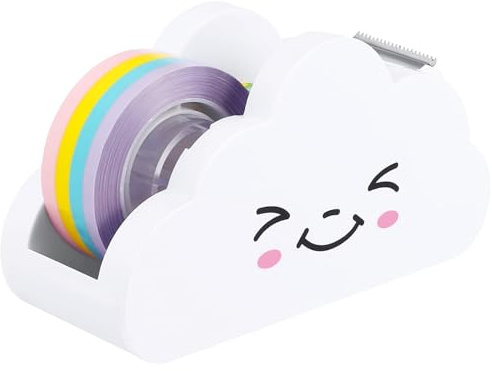 Lustiger Klebebandspender für Kinder, Wolkenform, niedlicher Klebebandabroller mit einem Regenbogen-Klebeband, Kunststoff-Klebebandabroller mit niedlichem Lächeln, für Kinder, Kunst, Handwerk, Schule,