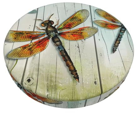 ULKMFFCF Dragonfly Fence Printed Round Stool Cover Bar Stool Covers - Non Slip Chair Stool Seat Slipcover For Bar Home Office Dining Room, Diameter 14 Inch