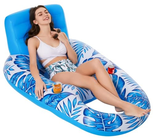 Pool Lounge Chairs | Inflatable Floating Lounger Recliner with Cup Holder, Tanning Float for Adults