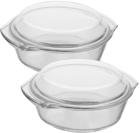 LOPYXBR 2 fuentes redondas de cristal para horno, pequeñas, redondas, 15 cm, 700 ml, con tapa para guisos, lasaña, tiramisú, horno, microondas, lavavajillas