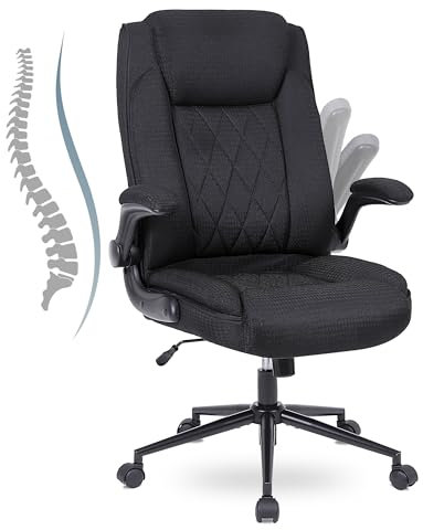 Flysky Ergonomischer Bürostuhl, Schreibtischstuhl mit Hoher Rückenlehne und Höhenverstellbar, Drehstuhl mit Kopfstütze Bequem, Chefsessel für Büro,Schwarz