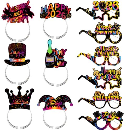 2026 Partybrille Silvester Haarreifen 12 Stück, für die Ganze Familie