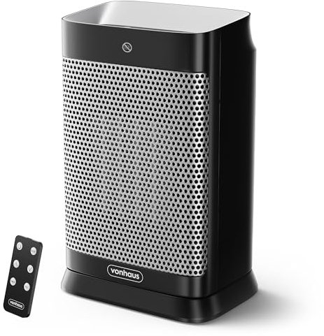 VonHaus Space Heater 1500W – Mini Portable Electric Ceramic PTC Fan Heater – Thermostat, Remote Control, 1-12hr Timer, 70° Oscillation, Overheat & Tip Over Protection, for Home, Office, Bedroom & More