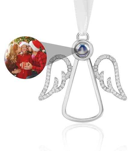 Personalisierte Engel Projektions Verzierung für den Weihnachtsbaum,Weihnachtsverzierung mit Bild innen, individuelle Bildverzierungen in Engelsform, Hundepfoten-Gedenkdekoration zum Aufhängen