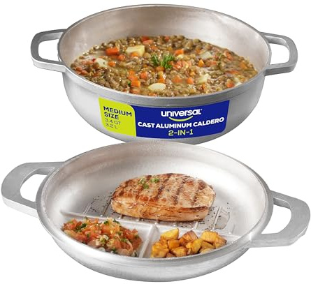 Universal 2-in-1 Caldero Pot with Cooking Lid, (3.4 QT - 2–4 Servings) Cast Aluminum Construction, Dual Cooking Surface for Searing & Stews, Compact Pot for Rice, Soup & Everyday Meals