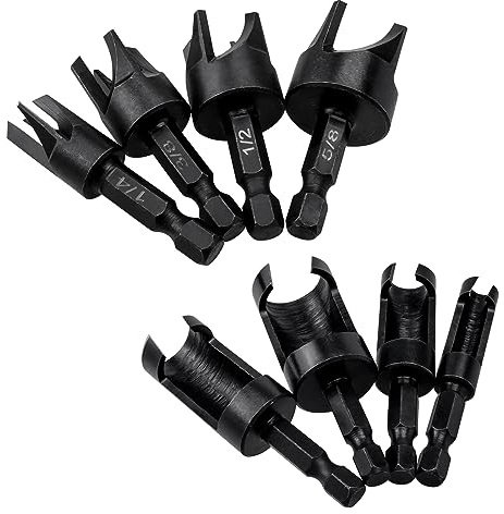 Mesee 8 Stück Zapfenschneider Kohlenstoffstahl, Holz Plug Cutter Bohrer Set, Dübel Zapfenbohrer Set, Rundschaft Kohlenstoffstahl Klaue & konisch Bohrer für Bohrmaschinen, 6mm 10mm 13mm 16mm