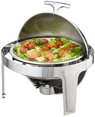 Scaldavivande Tondo in Acciaio Inossidabile per Buffet, Scaldavivande Elettrico da 6 Litri, Scaldavivande Rotondo per Buffet con Porta Carburante e Pentola, per Matrimoni, Feste, Banchetti, Eventi